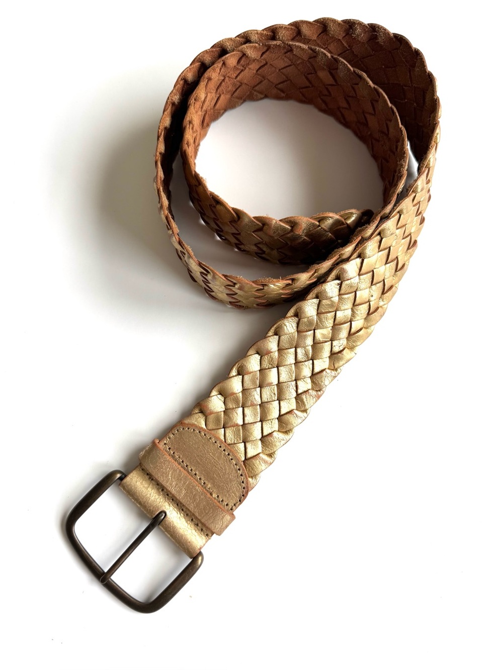 Fossil Gold Woven Leather Belt M